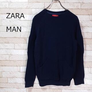 ザラ(ZARA)の【美品】ZARA　MAN　ザラマン　メンズセーター　ニット　紺 　コットン83％(ニット/セーター)