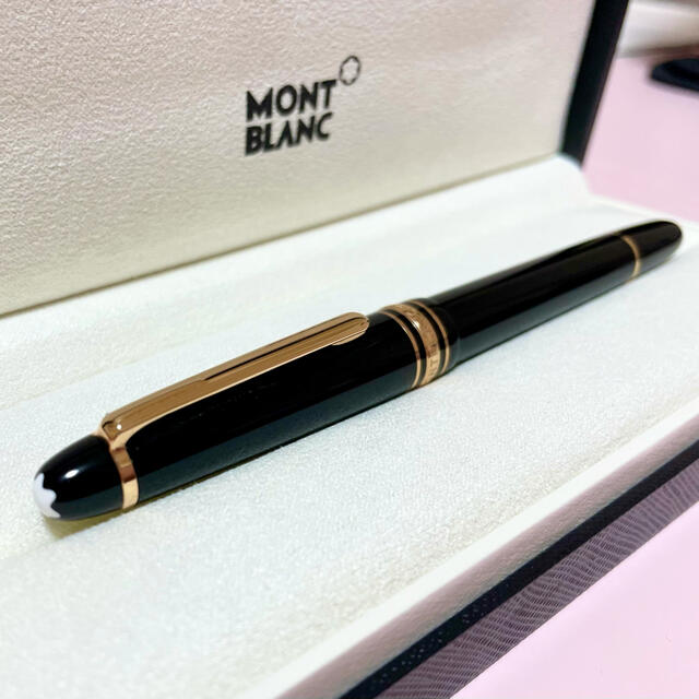 極美品●MONTBLANC モンブラン マイスターシュテュック ル・グラン ペン先14K Fニブ ホワイトスター 万年筆 黒×ゴールド 箱/インク付約14cmグリップ幅