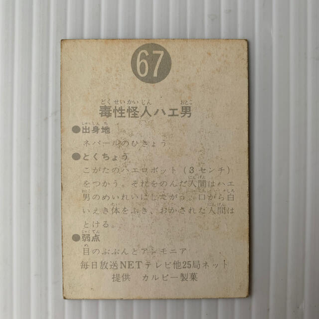 カルビー(カルビー)のカルビー　旧仮面ライダーカード　No.67  毒性怪人ハエ男 エンタメ/ホビーのトレーディングカード(その他)の商品写真