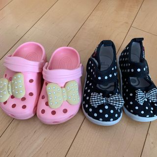 2足セット☆リボン付きサンダル&ドット柄シューズ(サンダル)