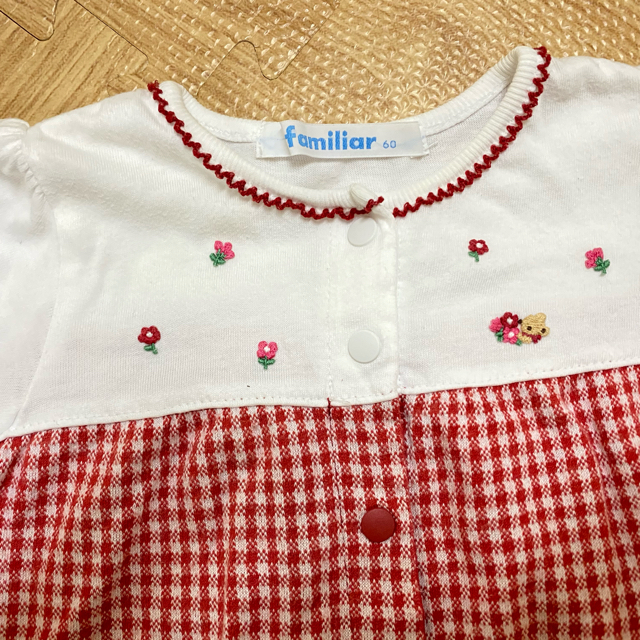 familiar(ファミリア)の値下げしました！ファミリア　familiar ロンパース　帽子　セット キッズ/ベビー/マタニティのベビー服(~85cm)(ロンパース)の商品写真