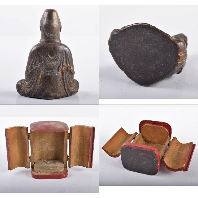仏教美術 古銅 観音菩薩座像 仏像 置物 観音開逗子付 C R3326 www