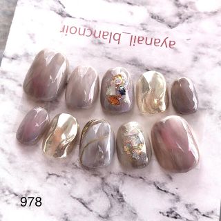 978 グレー　くすみピンク　シェル　ネイルチップ nail 着物ネイル　