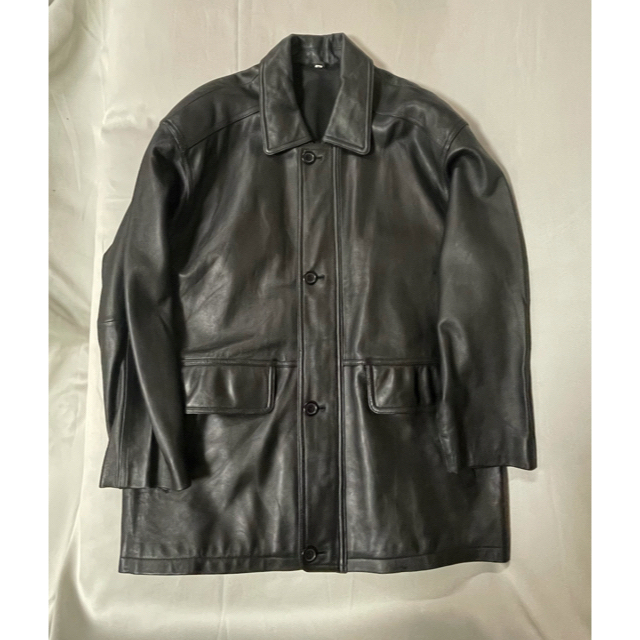 ブランド不明 ラムレザーハーフコート ブラック メンズM メンズのジャケット/アウター(レザージャケット)の商品写真