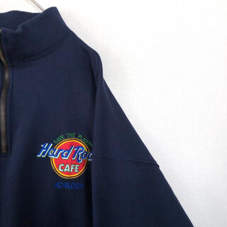 ハードロックカフェ  ハーフジップ　スウェット　ロゴ刺繍　90s ヴィンテージ(スウェット)