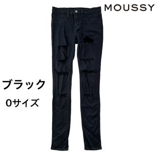 マウジー(moussy)のmoussy パンツ スキニー ダメージ クラッシュ デニム ブラック 0サイズ(スキニーパンツ)