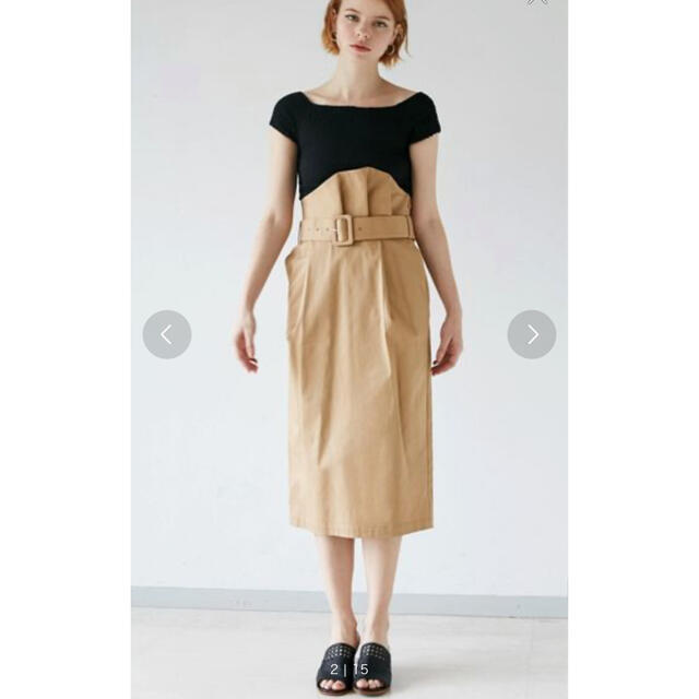 LagunaMoon(ラグナムーン)のラグナムーン　アシンメトリーウエストスカート　ベージュ レディースのスカート(ロングスカート)の商品写真