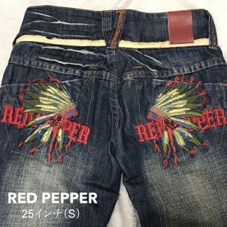 レッドペッパー(REDPEPPER)のレッドペッパー　ジーンズ　25インチ　インディゴ　ストレート　刺繍　希少(デニム/ジーンズ)