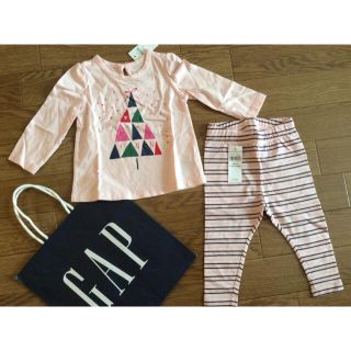 ベビーギャップ(babyGAP)の新品★babyGAPカットソー+ボーダーレギンス2点セット6-12mピンク70(パンツ)