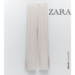 ザラ(ZARA)の新品　ZARA リブ編み　ワイドパンツ　M(カジュアルパンツ)