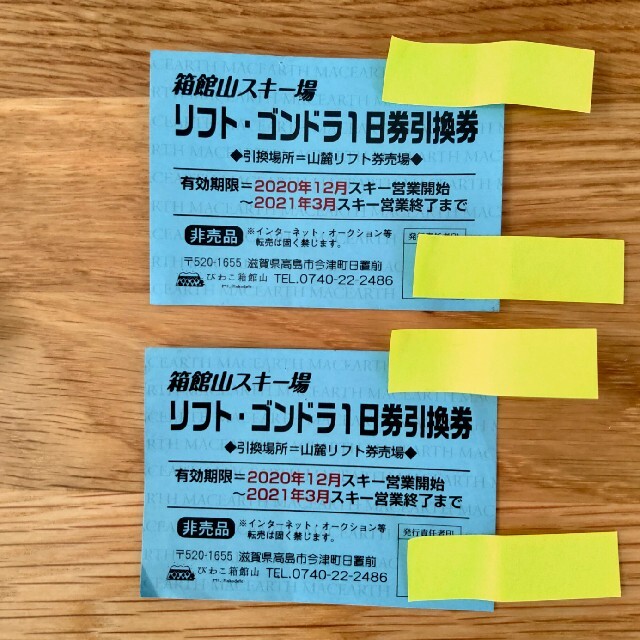 箱館山スキー場　リフトゴンドラ1日券2枚セット施設利用券