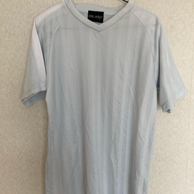 美品　Tシャツ　半袖　スポーツ　ルームウェア　メンズ　Lサイズ　水色　ボーダー メンズのトップス(Tシャツ/カットソー(半袖/袖なし))の商品写真