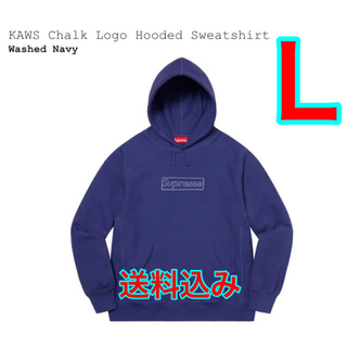 シュプリーム(Supreme)のKAWS Chalk Logo hooded Sweatshirt navy L(スウェット)