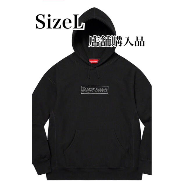 Supreme kaws box logo hooded black Lsizeパーカー