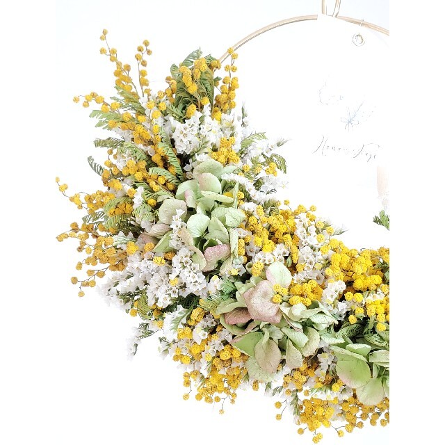 ミモザと紫陽花のリース♡ ハンドメイドのフラワー/ガーデン(リース)の商品写真