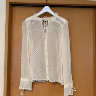 ザラ(ZARA)の【m様専用】ZARA シルクブラウス ドット 水玉柄 白(シャツ/ブラウス(長袖/七分))