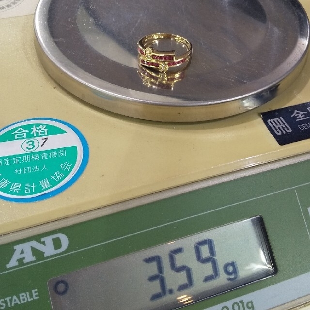 K18 イエローゴール デザインドリング！ルビー&ダイヤ レディースのアクセサリー(リング(指輪))の商品写真