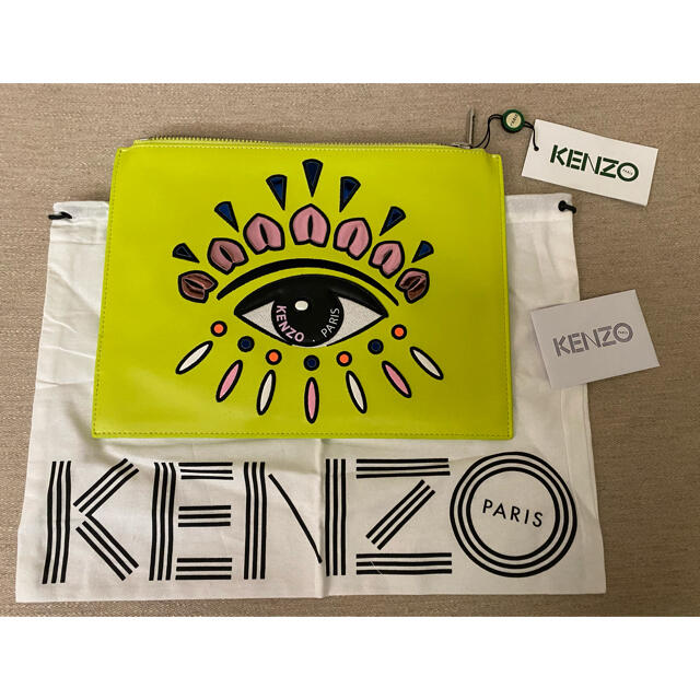 新品 KENZO Paris ロゴ刺繍 レザークラッチバッグ ユニセックス