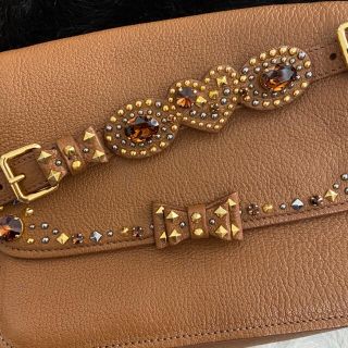 miumiu ビジュー ショルダーバッグ ブラウン