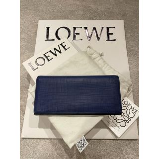 ロエベ(LOEWE)のロエベ LINEN LONG HORIZONTAL 二つ折り長財布 ネイビー(長財布)