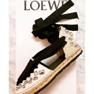 新品ロエベLOEWE クリスタル リボンエスパドリーユサンダル サイズ38 ...