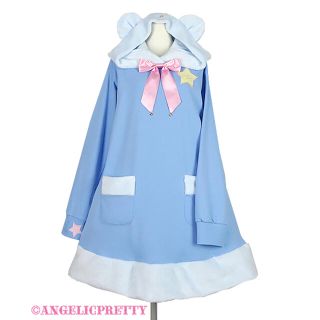 アンジェリックプリティー(Angelic Pretty)のふわふわMilkyベアー 裏毛ワンピース サックス(ひざ丈ワンピース)