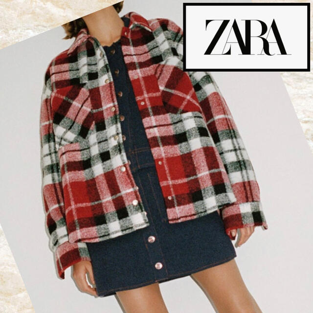 新品　ZARA  チェック柄フリンジ付きオーバーシャツジャケット