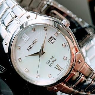 セイコー(SEIKO)の【新品】ダイヤモンド10石★SEIKO セイコー ソーラー腕時計 レディース(腕時計)