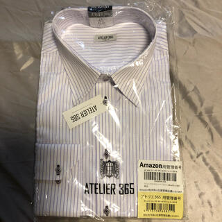 新品　●形状記憶　ワイシャツ　XL  LL 43  長袖　白地  ストライプ　紫(シャツ)