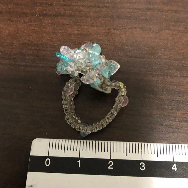 【中古】　指輪　リング　アクアマリン　水晶　ビーズ ハンドメイドのアクセサリー(リング)の商品写真