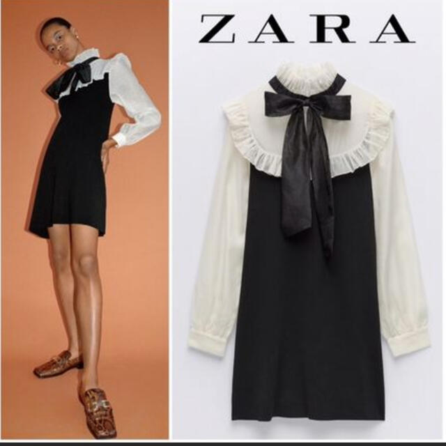 ZARA(ザラ)のZARA⭐︎オーガンジーリボンワンピース レディースのワンピース(ミニワンピース)の商品写真