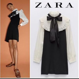 ザラ(ZARA)のZARA⭐︎オーガンジーリボンワンピース(ミニワンピース)