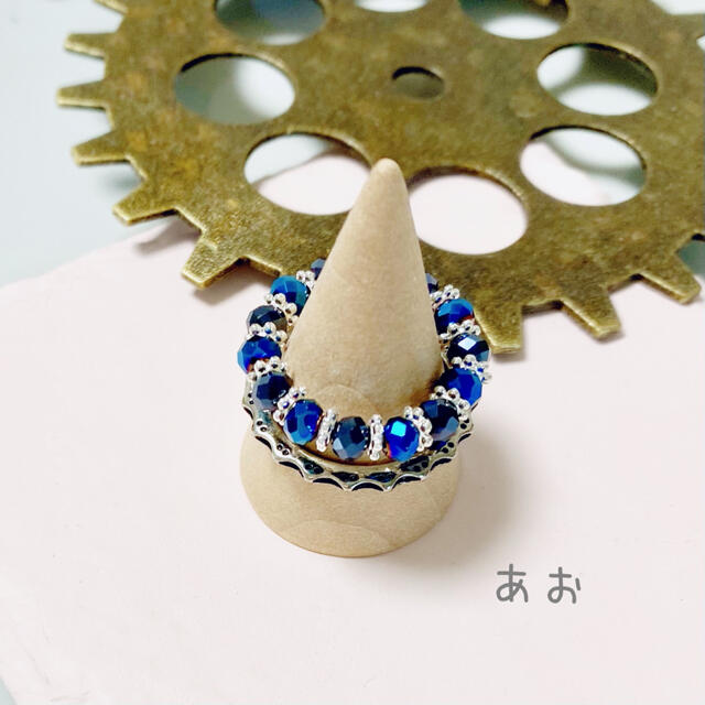【Y-18】まるで宝石A ガラスビーズリング＆シルバーリング（2個セット） レディースのアクセサリー(リング(指輪))の商品写真