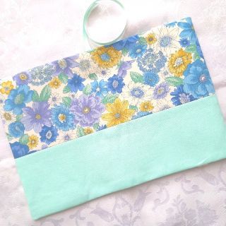 ブックカバー ハンドメイド 文庫本 花柄 ミントグリーン ブルー イエロー(ブックカバー)