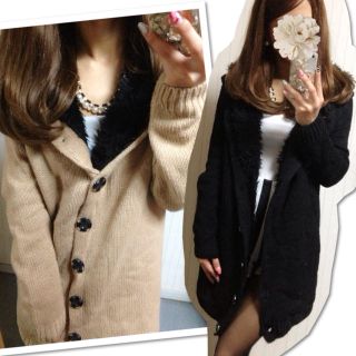 内側もこもこファー❤厚手ニットコートBK(毛皮/ファーコート)