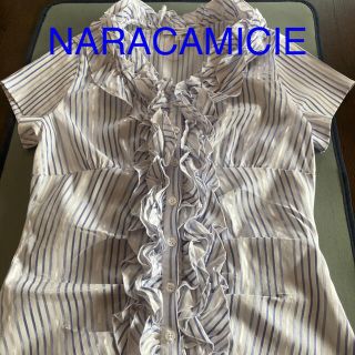 ナラカミーチェ(NARACAMICIE)のナラカミーチェ　ホワイト&ブルー半袖ブラウス　11号相当(シャツ/ブラウス(半袖/袖なし))