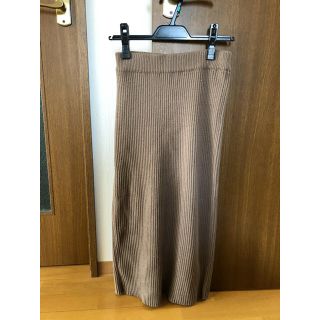 ザラ(ZARA)の試着のみ！リブニットスカート　ページュ　フリーサイズ(ひざ丈スカート)