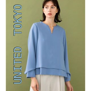 ユナイテッドアローズ(UNITED ARROWS)のユナイテッドトウキョウ　Vネックブラウス　ブルー(シャツ/ブラウス(長袖/七分))