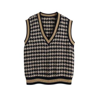 ザラ(ZARA)の🌸春先行💐3542◆千鳥柄 ニット ベスト(ニット/セーター)