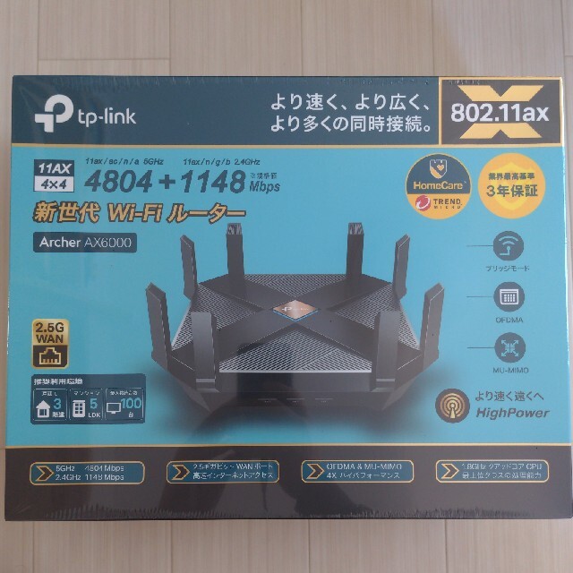 AX6000 Wi-Fi 6(11AX) 無線LANルーター 4804+1148PC周辺機器