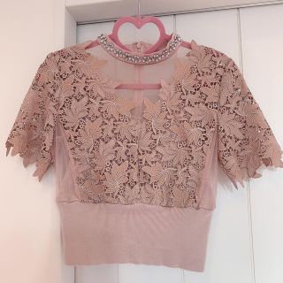 リリーブラウン(Lily Brown)の美品🎀L.B CANDY STOCK ビジューレーストップス(シャツ/ブラウス(半袖/袖なし))