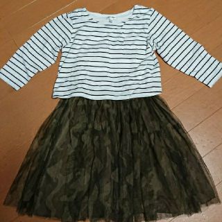 女の子 ボーダー 迷彩柄 ワンピース120(XL)(ワンピース)