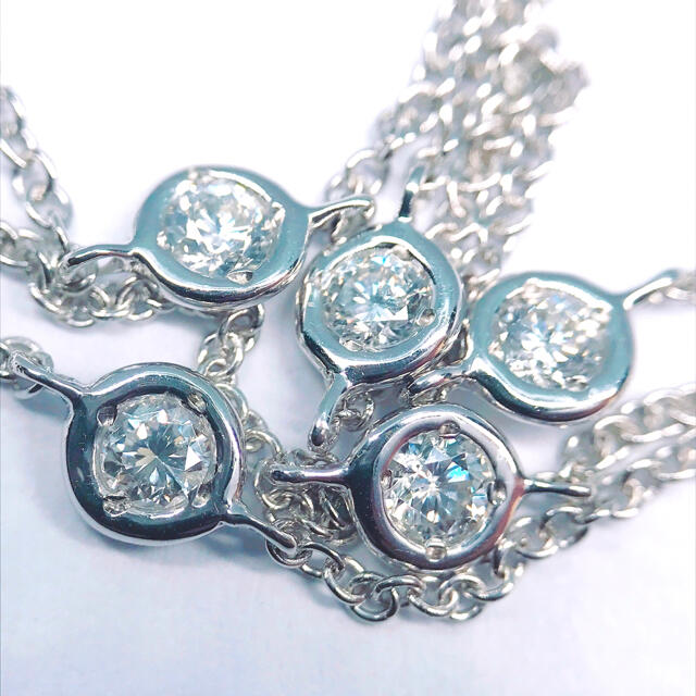 0.50ct ダイヤモンド ステーションネックレス K18WG 覆輪 フクリン