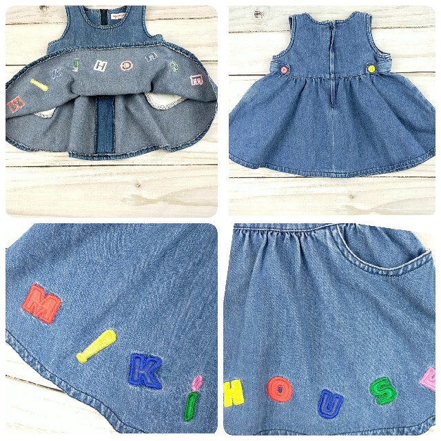 mikihouse(ミキハウス)の【美品】ミキハウス デニム ワンピース 丸襟ブラウス 野球 80 キッズ/ベビー/マタニティのベビー服(~85cm)(ワンピース)の商品写真