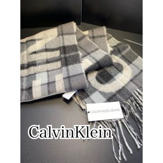 カルバンクライン(Calvin Klein)の新品　日本未発売　CalvinKlein マフラー　チェック　グレー(マフラー)