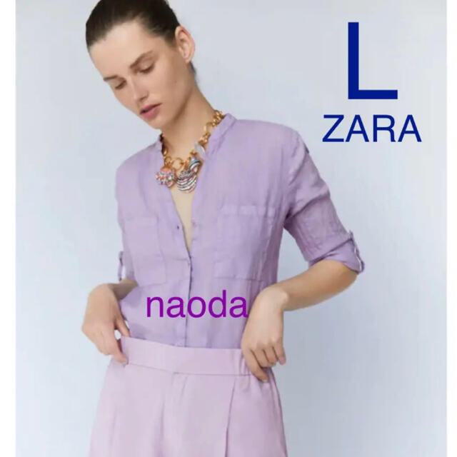 ZARA(ザラ)の【タグ付き新品】ザラ リネンシャツ Vネック ブラウス レディースのトップス(シャツ/ブラウス(長袖/七分))の商品写真