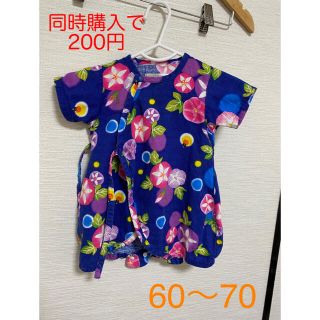 【くろわっさんすべべ】60〜70サイズ☆甚平ロンパース　浴衣　朝顔／綿100(甚平/浴衣)