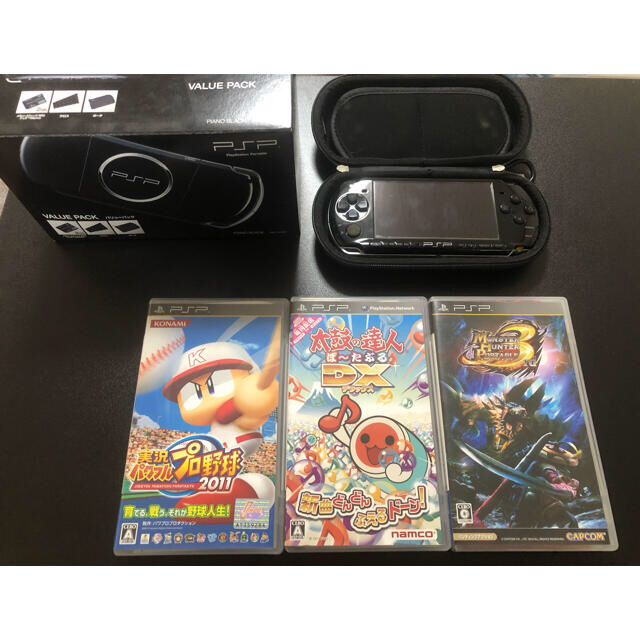 【動作良好・値下げ中】SONY PSP3000 バリューパック ＆ ソフト3本 エンタメ/ホビーのゲームソフト/ゲーム機本体(携帯用ゲーム機本体)の商品写真