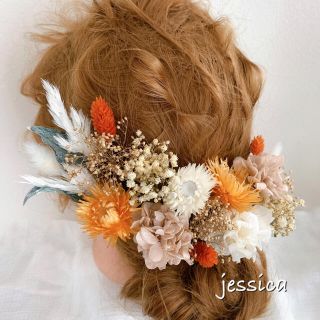 ヘッドドレス❤︎ホワイト×ベージュオレンジ 結婚式/成人式/卒業式/髪 ...