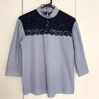 ザラ(ZARA)のZARA レースコンビ　ストライプブラウス(シャツ/ブラウス(長袖/七分))